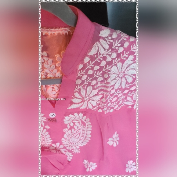 Georgette chikankari Summer SHORT kurtis, Kurtas, Tops - Picture 3 of 4